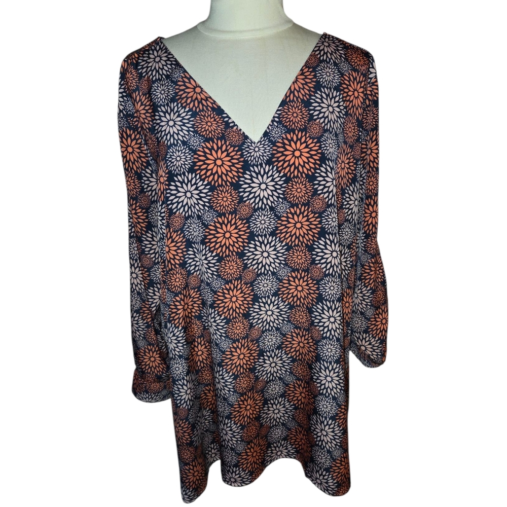 Lee Riders Floral V-Neck Women's Top - Navy and Orange